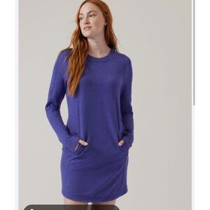 Athleta Balance Sweatshirt Dress Large Long Sleeve French Terry Blue Pockets
